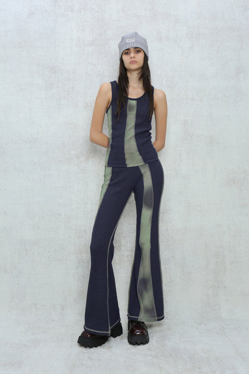 FLOWER SWITCHING FLARE PANTS -NAVY-